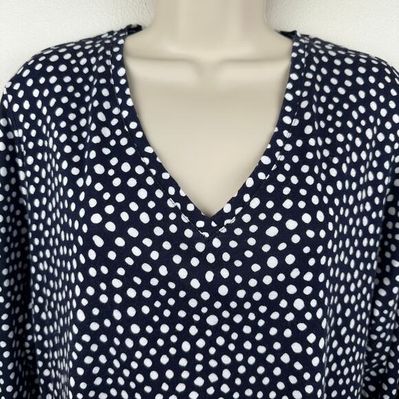 Chico's Polka Dot Everyday 3/4 Sleeve Tee Top Navy White Chico 3 US XL Nautical - Picture 3 of 10